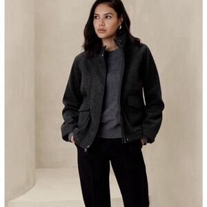 Banana Republic Women's Gray Brushed Melton Short Jacket XL Petite Classic Work